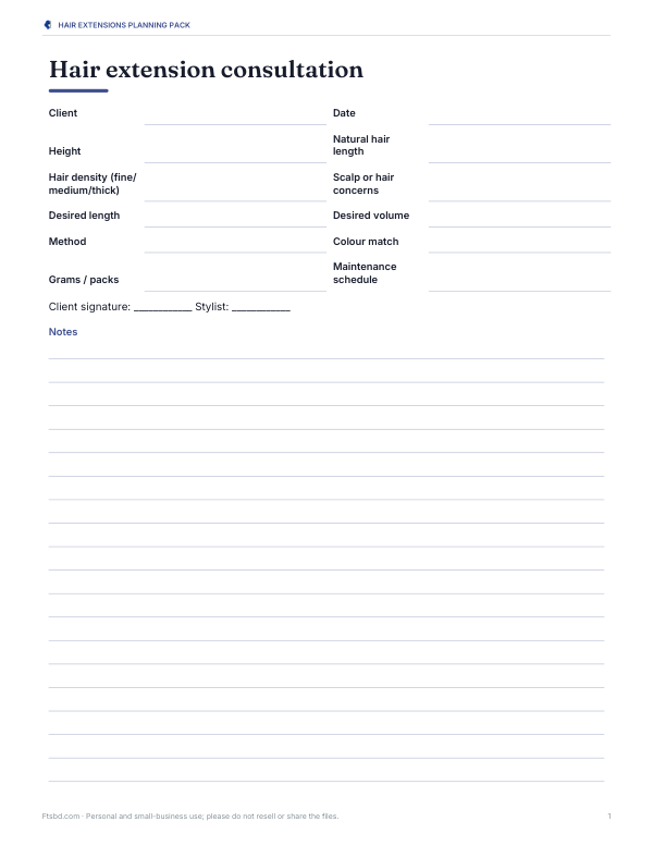 Preview of Printable Hair Extension Consultation Form