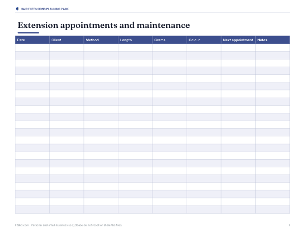 Preview of Hair Extensions Maintenance Log
